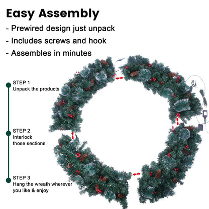 36" Prelit Christmas Wreath Snowy Artificial Wreath with 120 LED Lights Remote
