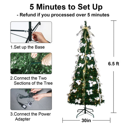6.5 Ft Pre-lit Pull Up Christmas Tree with Remote & LED Lights For Party Decor