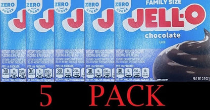 5x Jello FAMILY SIZE Chocolate ZERO SUGAR Instant Pudding Pie Filling Mix 2.1 oz