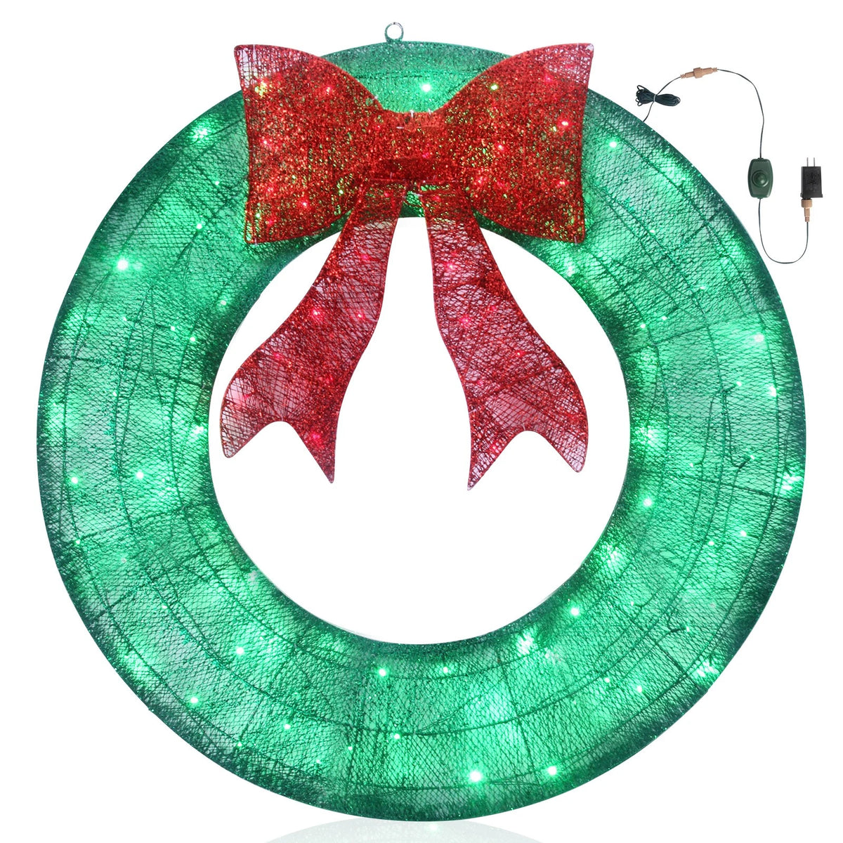 48" Large Prelit Christmas Wreath Lighted Xmas Holiday Decor with 150 LED Light