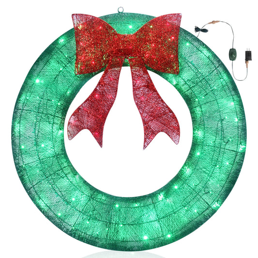 48" Large Prelit Christmas Wreath Lighted Xmas Holiday Decor with 150 LED Light
