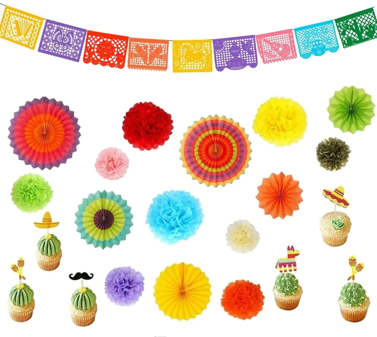 Mexican Themed Party Decorations Cinco de Mayo Set Banner Table Runner Paper Fan