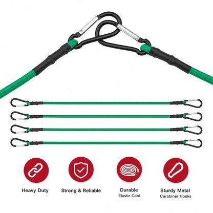 24 Inch Bungee Cords With Hooks 4 Pack Superior Rubber Heavy Duty Green Elastic