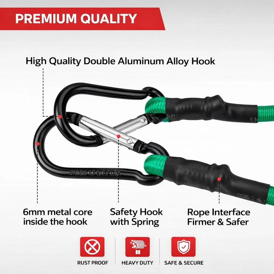 24 Inch Bungee Cords With Hooks 4 Pack Superior Rubber Heavy Duty Green Elastic