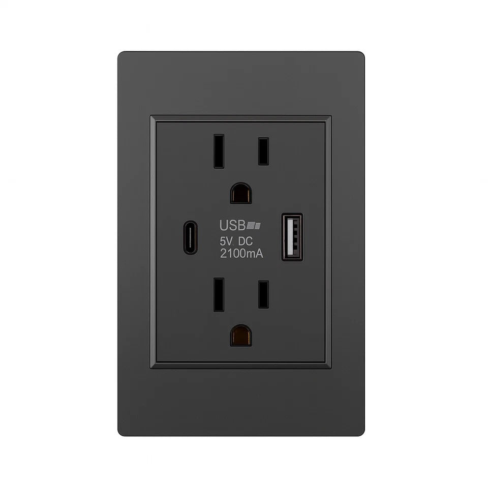 Dual Wall Outlet with USB Ports Charger AC Power Receptacle Plate Panel 15A 120V