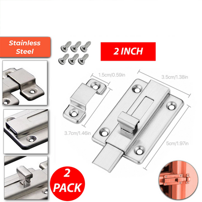 2Pcs Stainless Steel Latch Sliding Silver Doors Lock Keyless Door Bolt For Doors