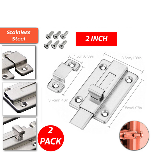 2Pcs Stainless Steel Latch Sliding Silver Doors Lock Keyless Door Bolt For Doors