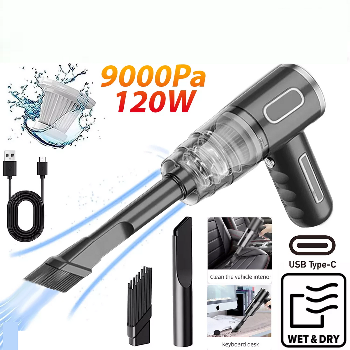 120W Cordless Mini Vacuum Cleaner – Portable Car & Home