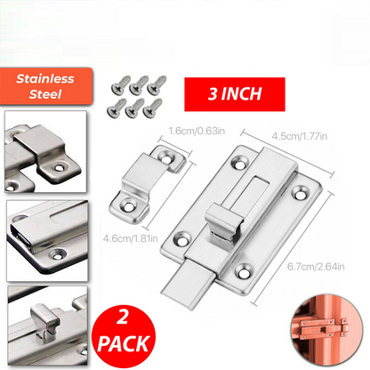2Pcs Stainless Steel Latch Sliding Silver Doors Lock Keyless Door Bolt For Doors