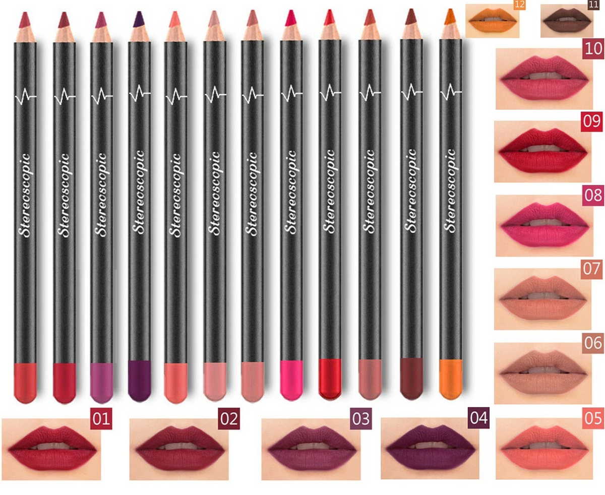 12Pcs Women Waterproof Lipstick Long Lasting Matte Lip Liner Pencil Lip Pen Set