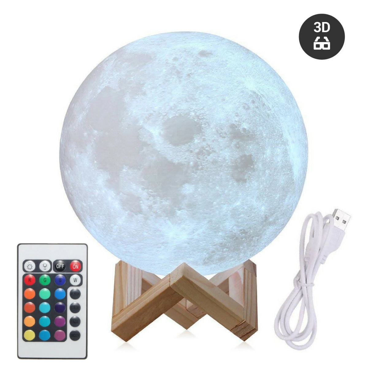 3D Moon Night Light – USB Rechargeable Touch Control Table Lamp