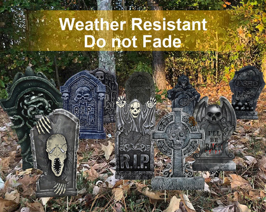 10Pcs Halloween Tombstone Gravestone Decorations Graveyard Headstone Yard Signs