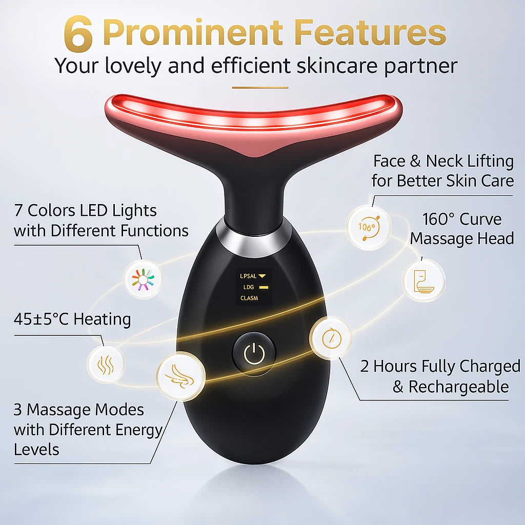 Neck Face Lifting Massager Skin Tighten Device LED Anti Wrinkle Double Chin