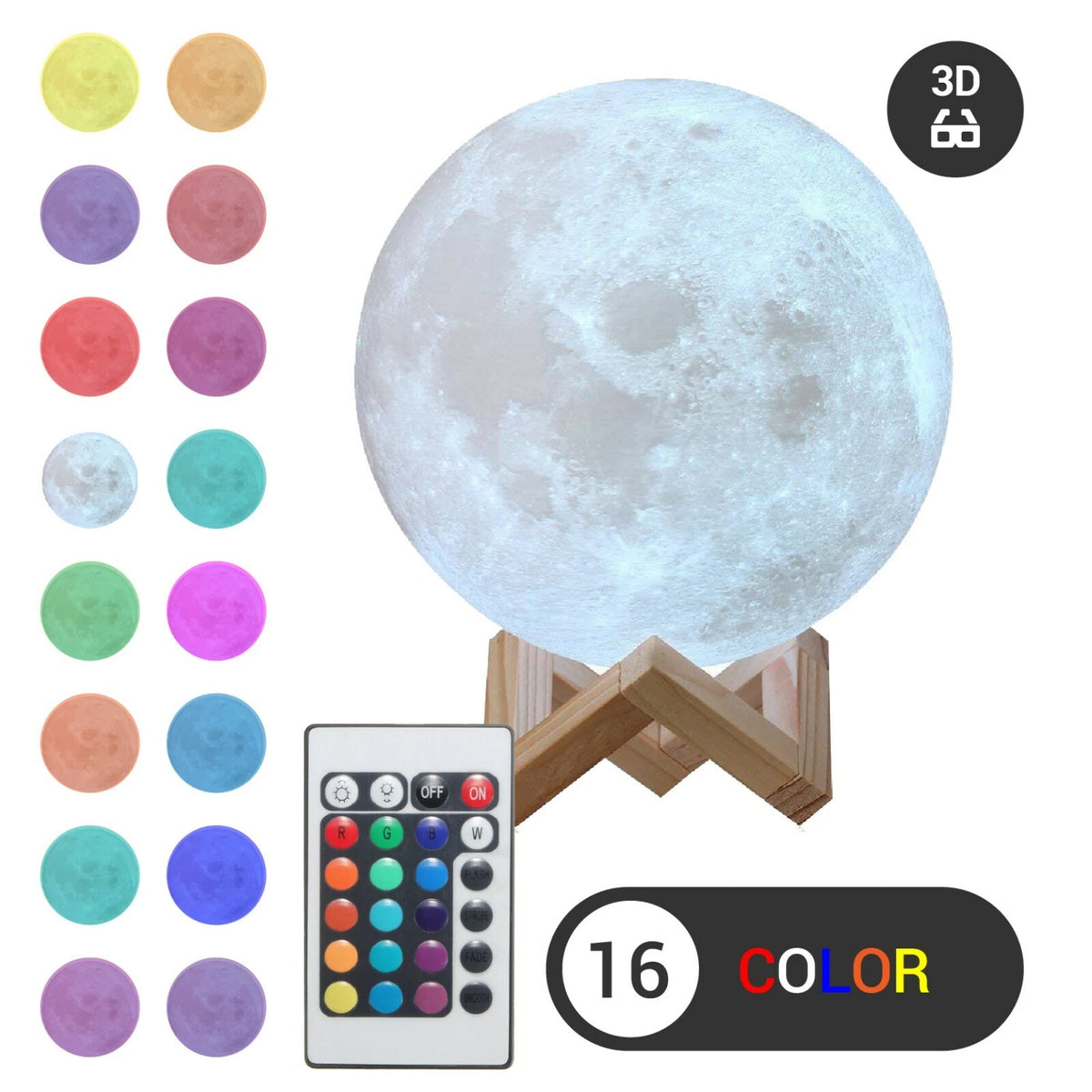 3D Moon Night Light – USB Rechargeable Touch Control Table Lamp
