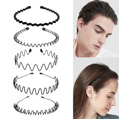 6Pcs Metal Hair Headband Wave Style Hoop Band Comb Sports Hairband Men Women