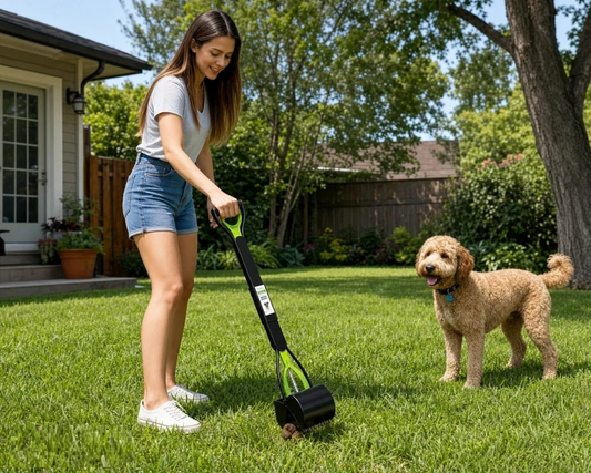 Large Dog Pooper Scooper For Yard 32" Long Handle No Bending Green Waste Picker
